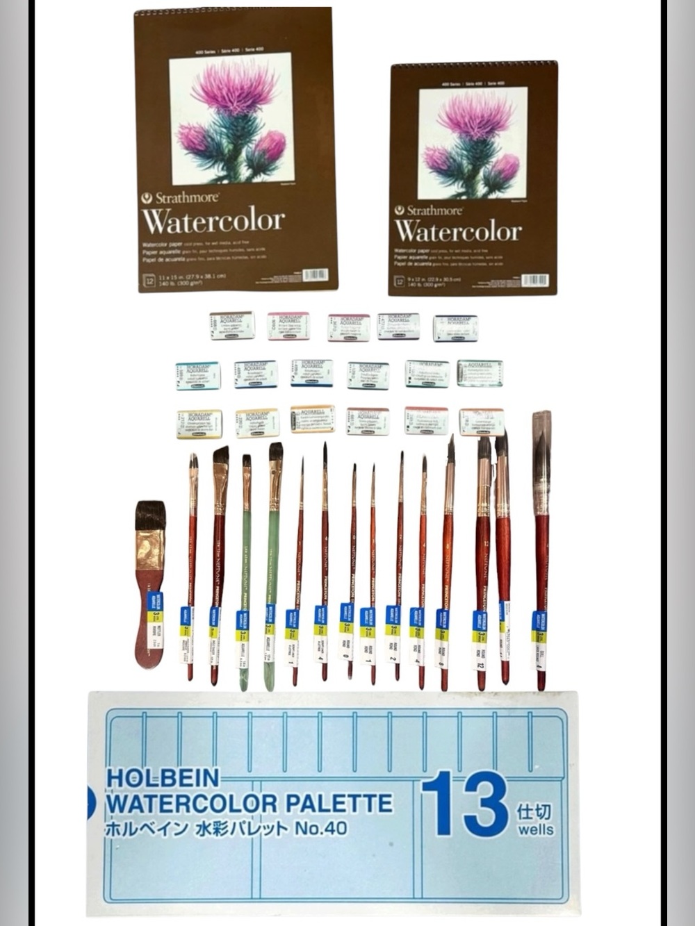 New Watercolor Paint Bundle- Schmincke Horadam Aquarell, Paintbrushes, Pads